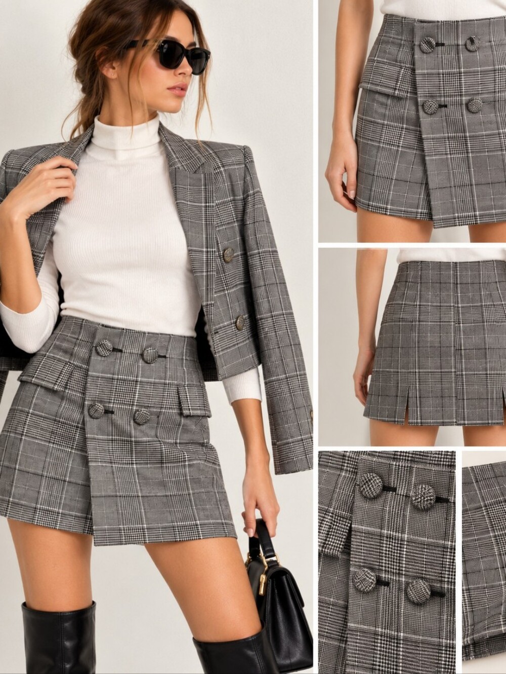ZARA Limited Edition Gray Plaid Double Breasted Mini Skirt M NWT